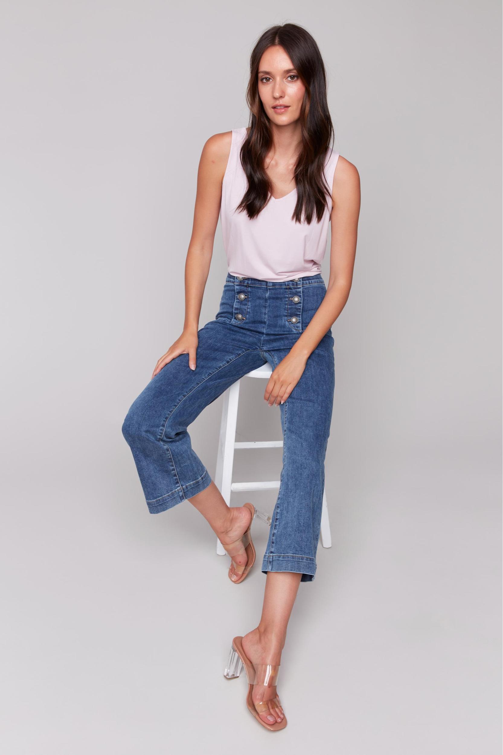 Pull On Flare Pant with Front Button Product Image
