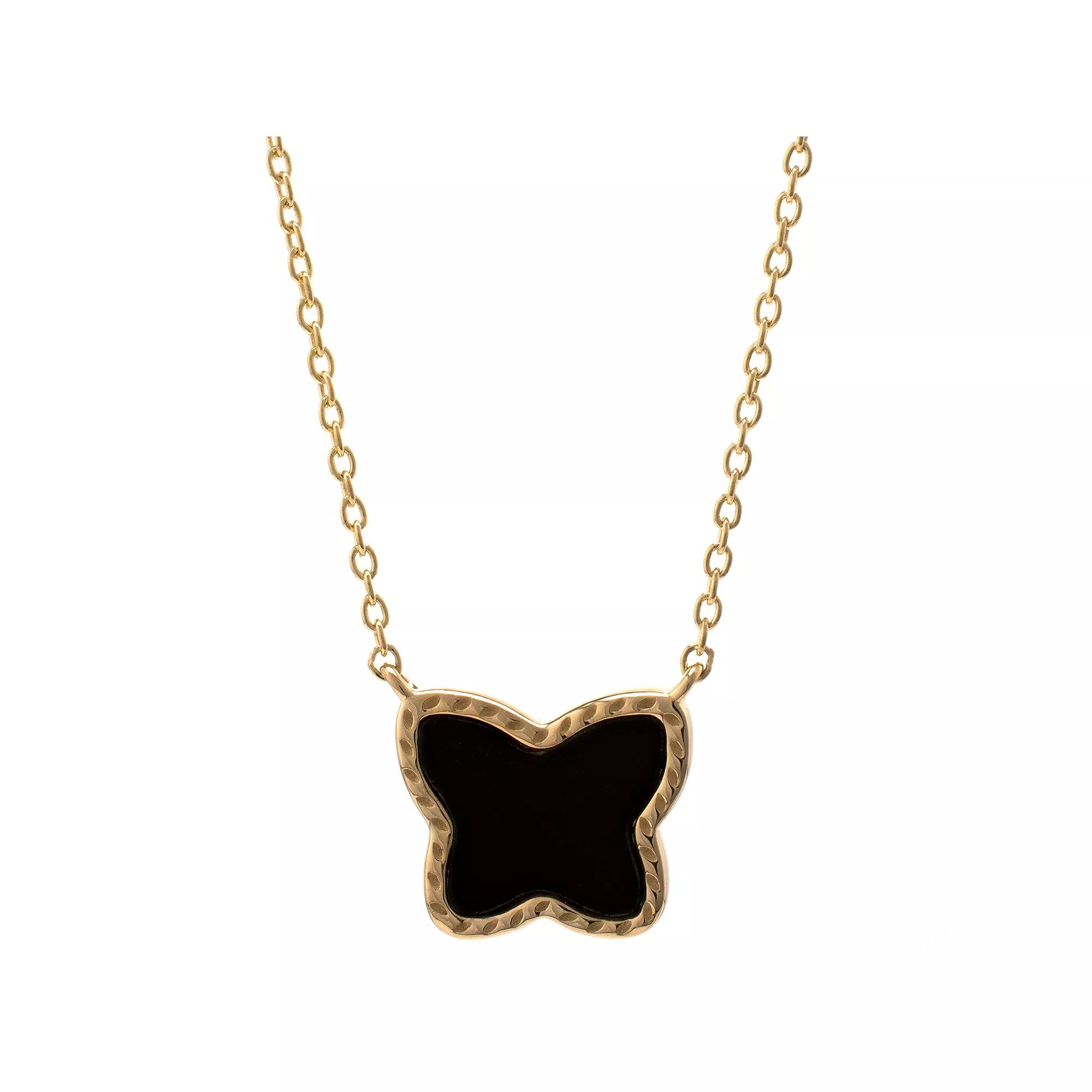 Gemistry 14k Gold Over Silver Black Onyx Butterfly Pendant Necklace, Women's, Size: 18", Gold Tone Product Image