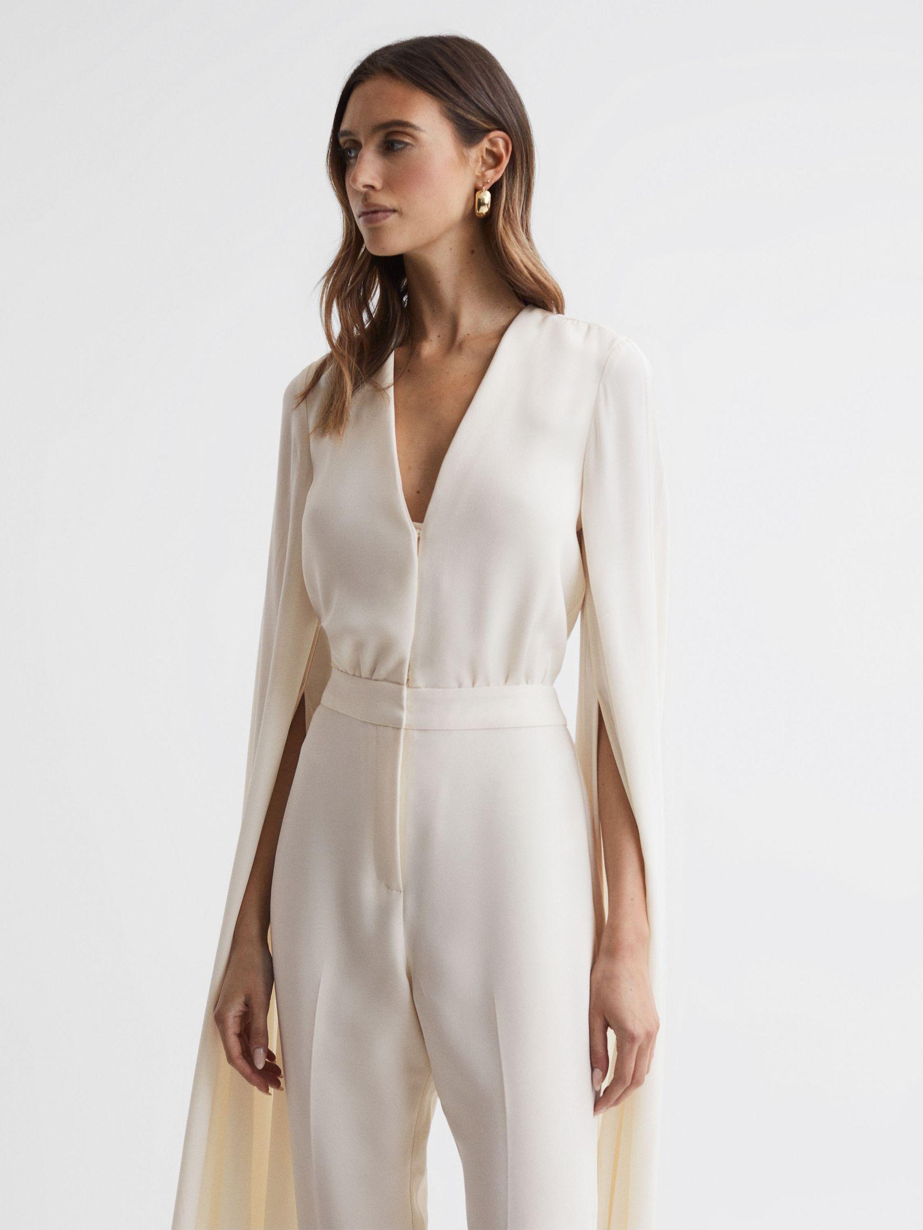 Cape Sleeve V-Neck Jumpsuit in Ivory Product Image