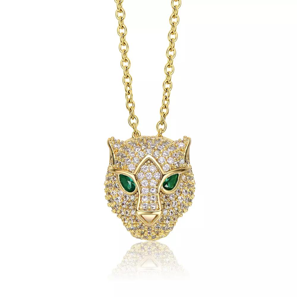 14k Gold Plated Cubic Zirconia 3D Panther Head Pendant Necklace, Womens Gold Tone Product Image