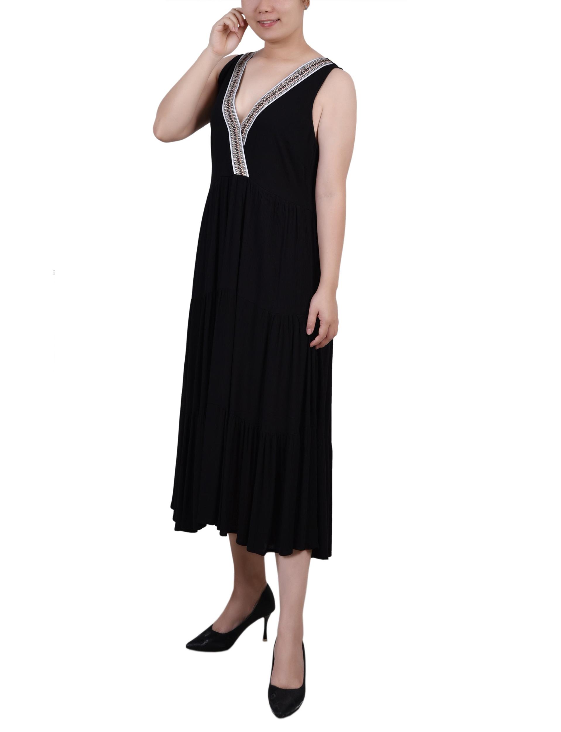 Black Sleeveless Surplice Tiered Dress - Petite Product Image