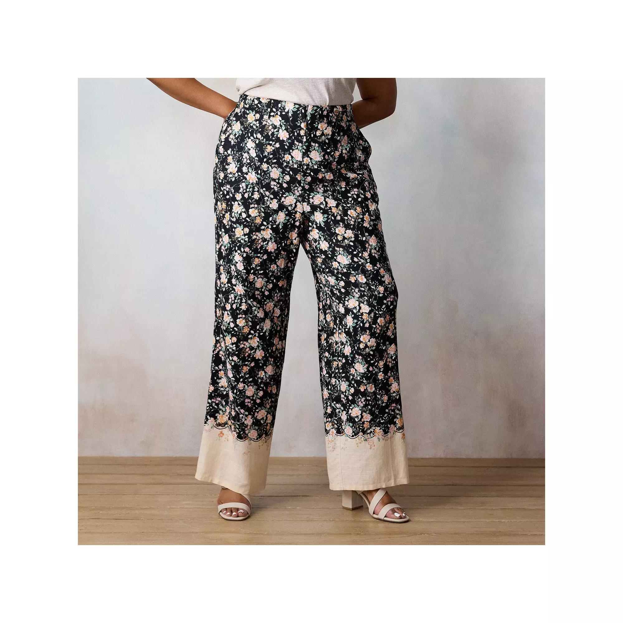 Plus Size LC Lauren Conrad Elastic Back Drapey Trouser Pants, Women's, Size: 16W Short, Black Lia Border Product Image