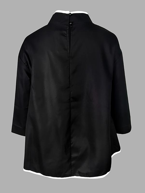 A-line High-low Flower Print Mock Neck T-Shirts Tops Product Image