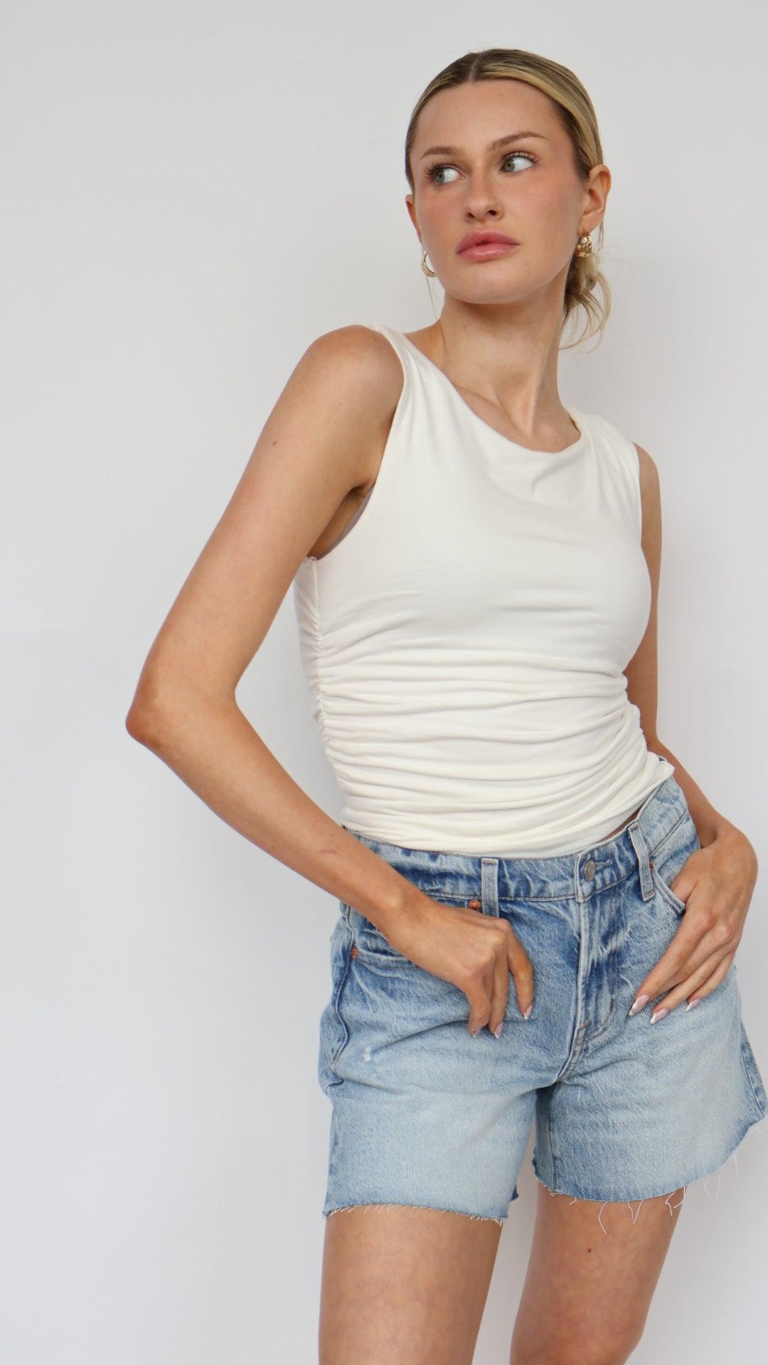 Sculpted Shirred Boat Neck Top Product Image