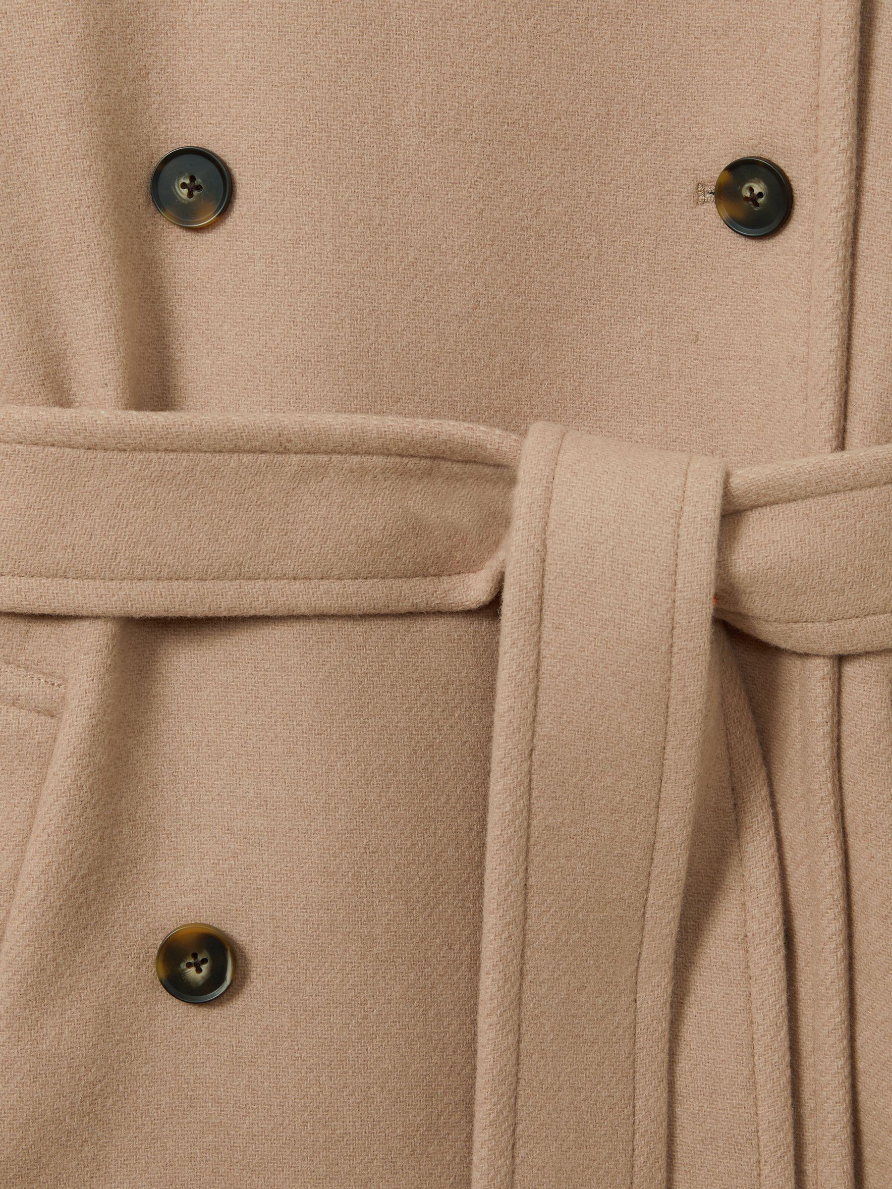 Wool Blend Double Breasted Funnel Neck Coat in Neutral Product Image