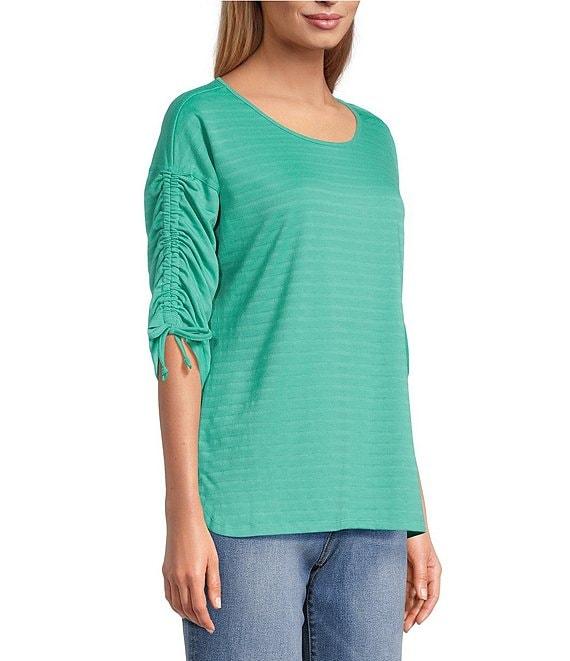 Westbound Petite Knit 3/4 Ruched Sleeve Crew Neck Top Product Image