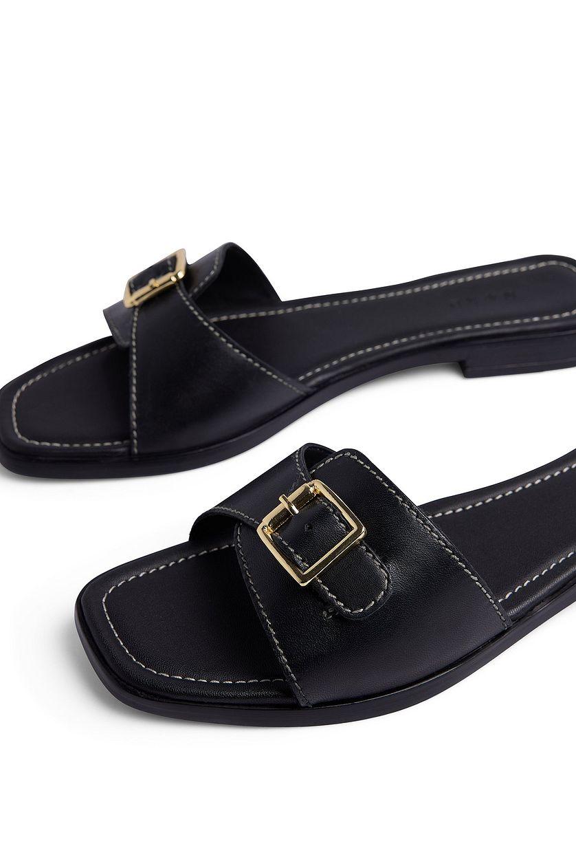Leather Buckle Slippers Product Image