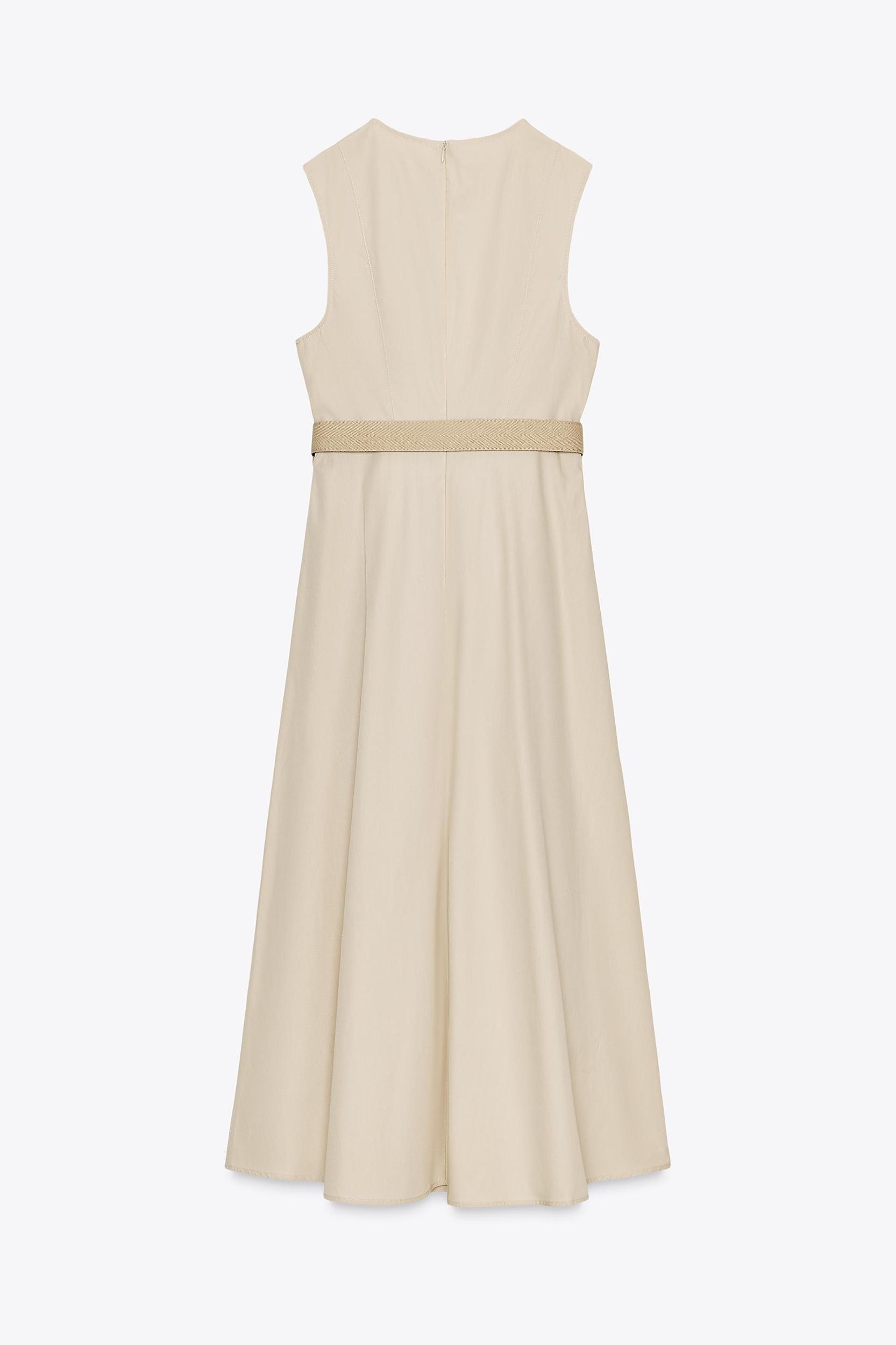 BELTED POPLIN MIDI DRESS Product Image