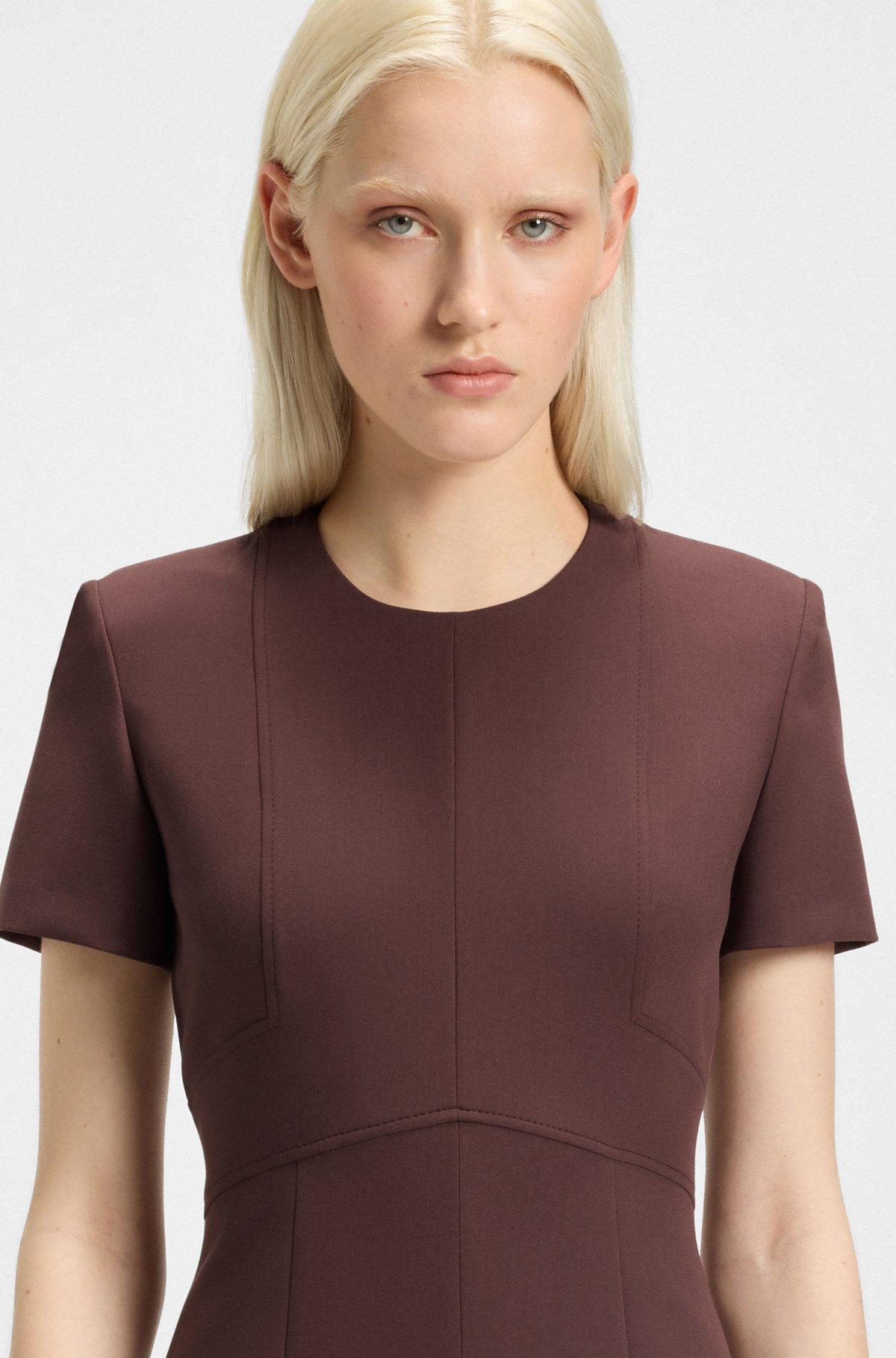 HUGO - Short-sleeved dress with pleat front - Dark Brown Product Image