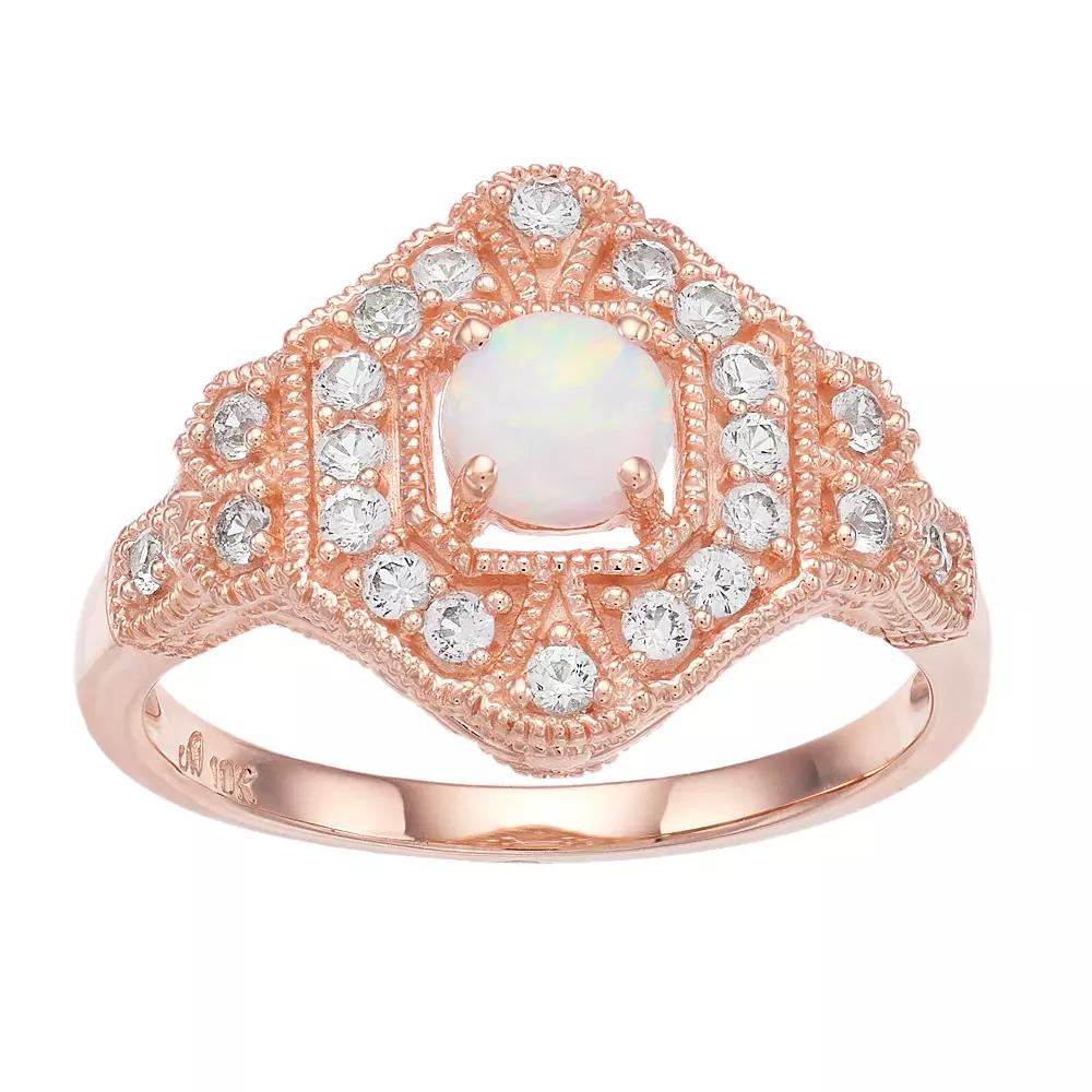 10k Rose Gold Lab-Created White Opal & Lab-Created White Sapphire Ring, Women's, Size: 6, 10k Pink Product Image