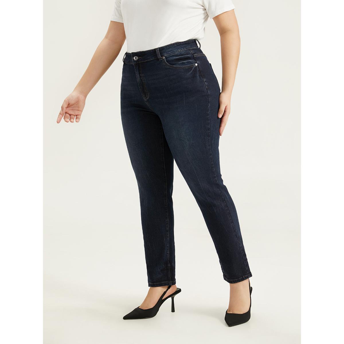 Plus Size Plain High Rise Very Stretchy Jeans Women Indigo Casual Plain Plain High stretch Pocket Jeans BloomChic 30/6X Product Image