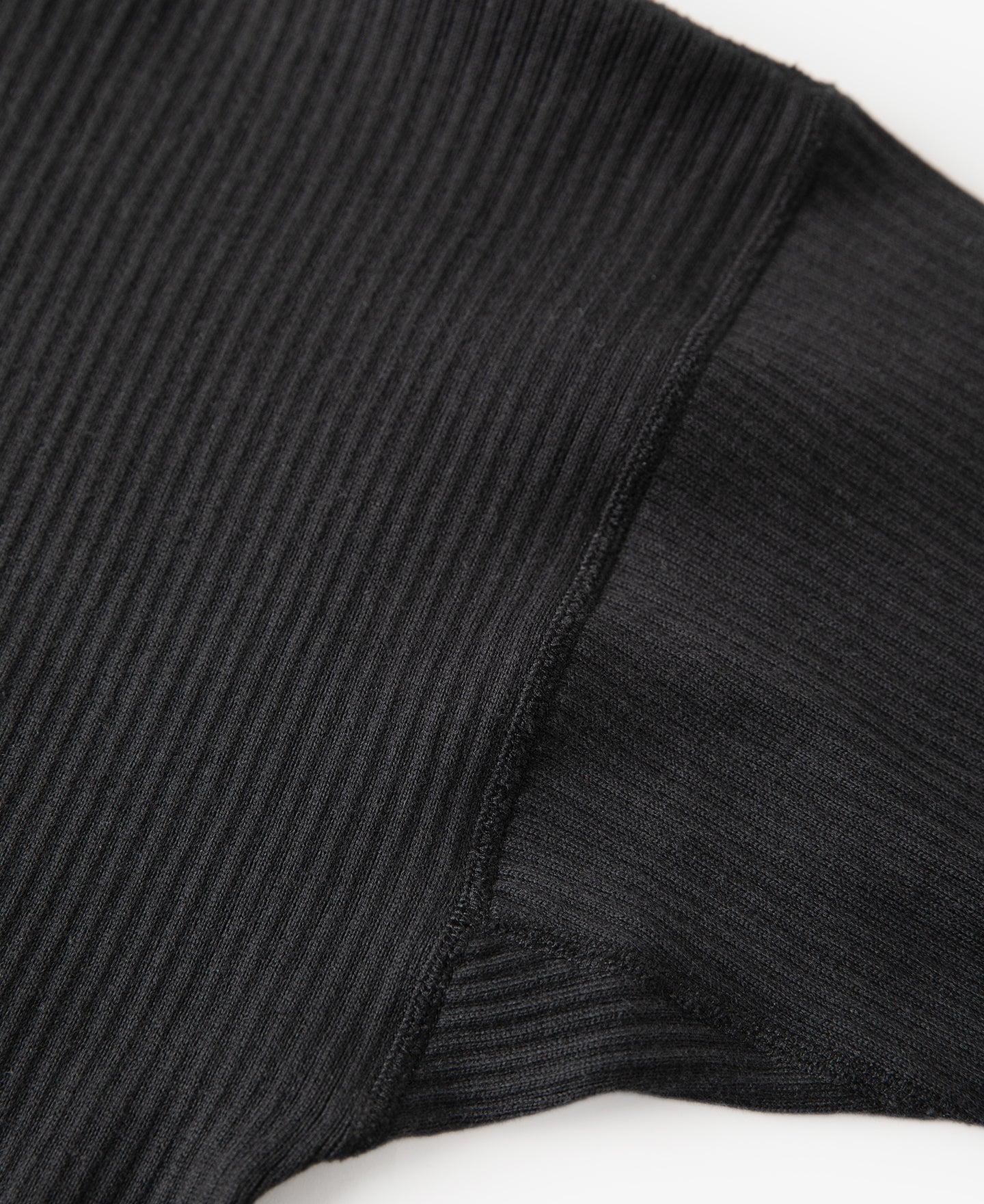 Ribbed Long Sleeve Henley T-Shirt - Black Product Image