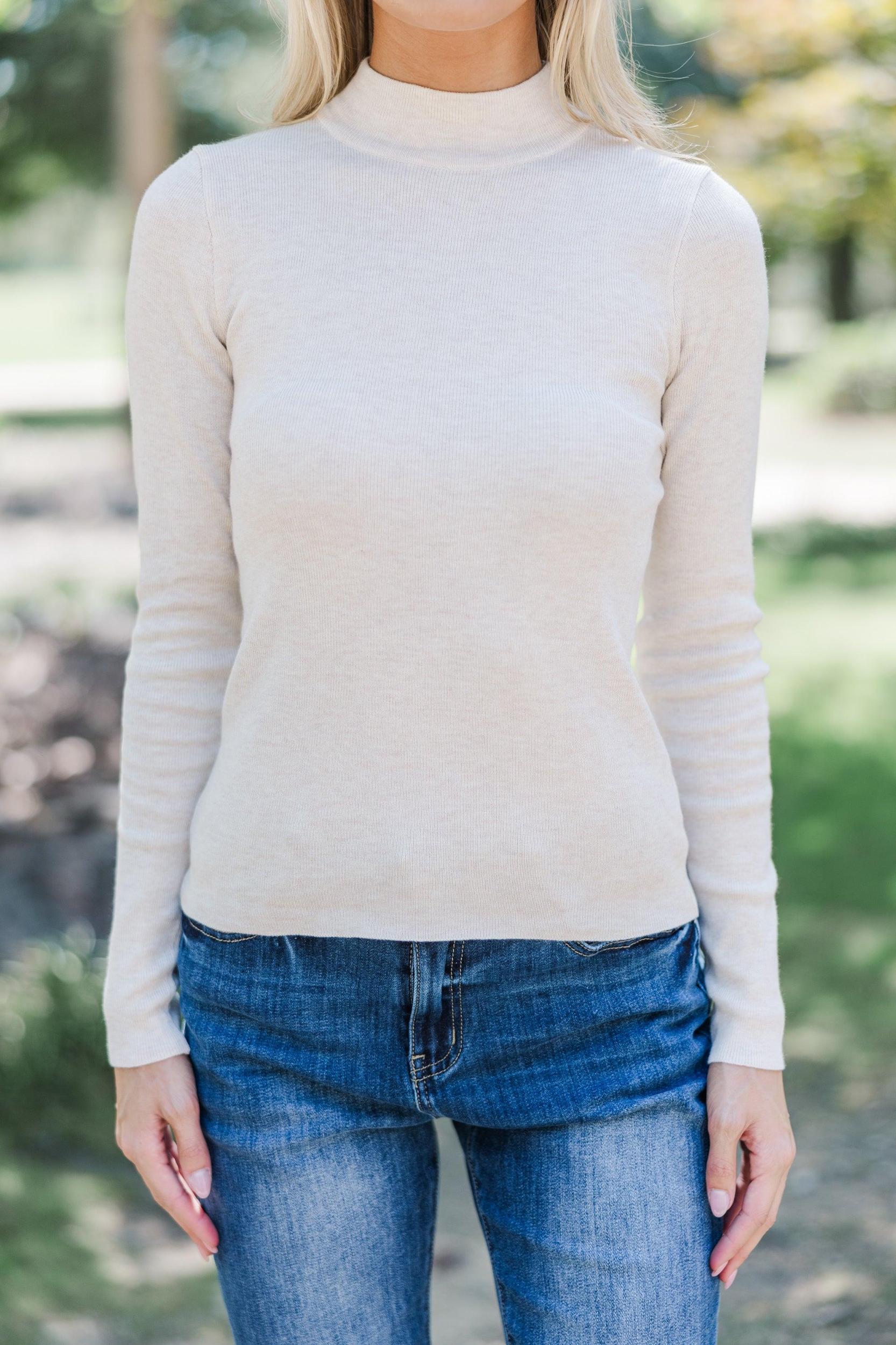 See It Through Oatmeal Ribbed Top Female Product Image