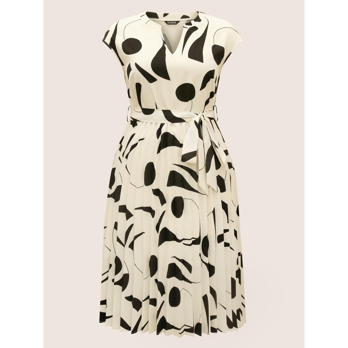 Plus Size Silhouette Floral Print Cap Sleeve Midi Dress Ivory Women At the Office Belted Flat collar with V-notch Cap Sleeve Curvy BloomChic 28/5X Product Image