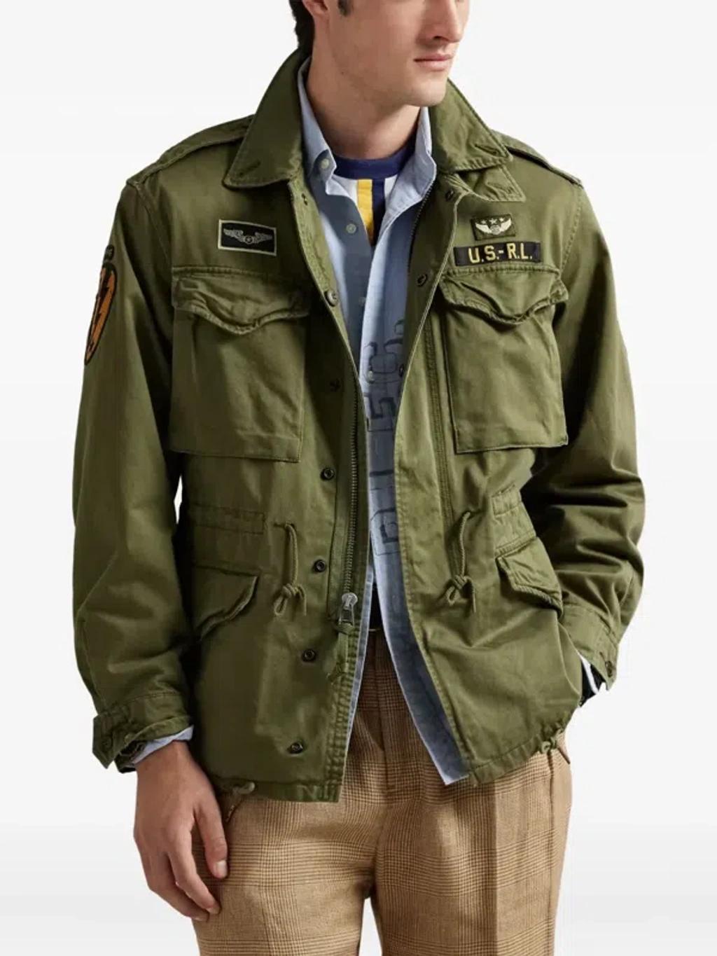 POLO RALPH LAUREN Cotton Denim Jacket With Front Logo Patch In Green Product Image