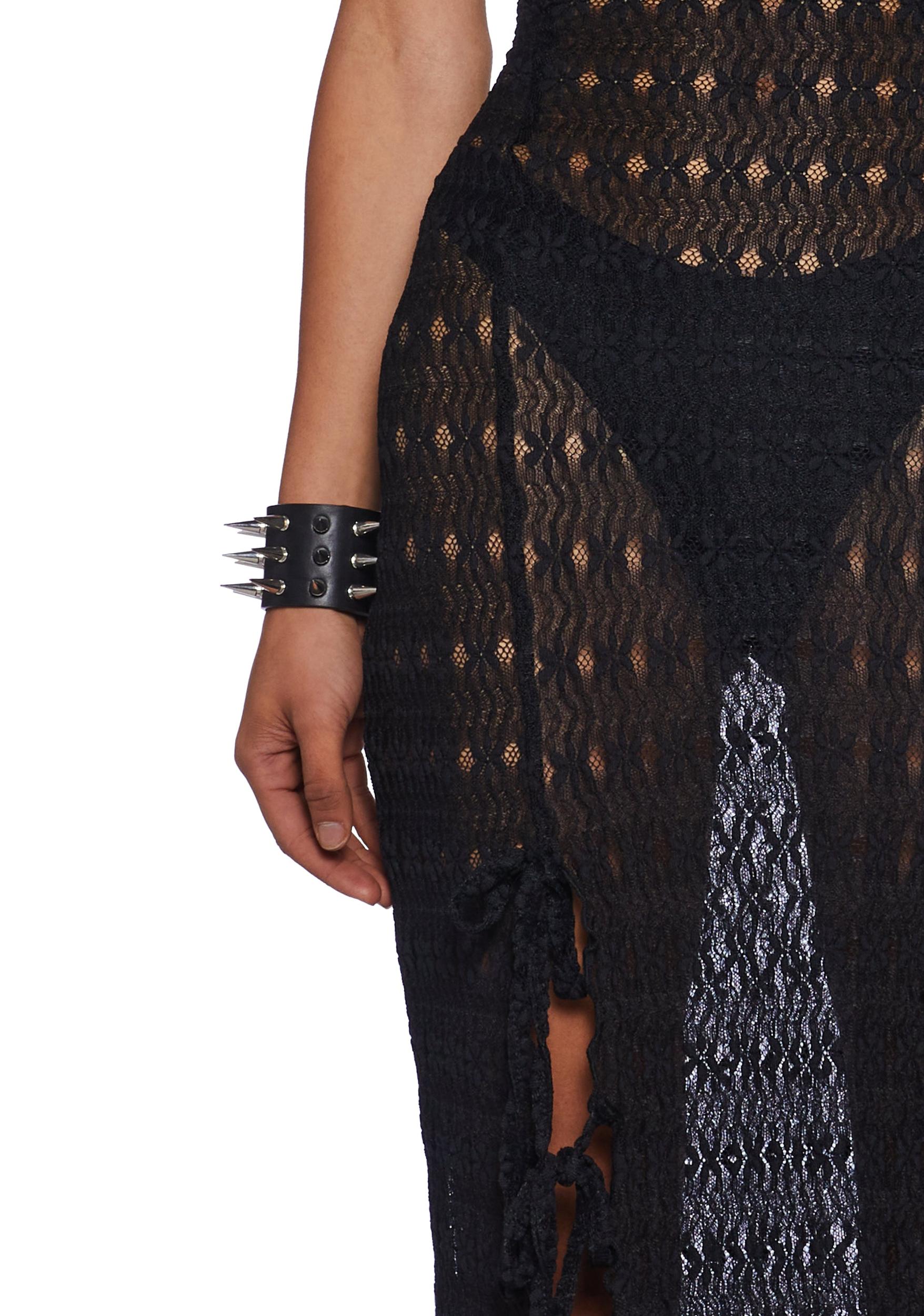 Sheer Textured Floral Maxi Dress With Slits - Black Product Image