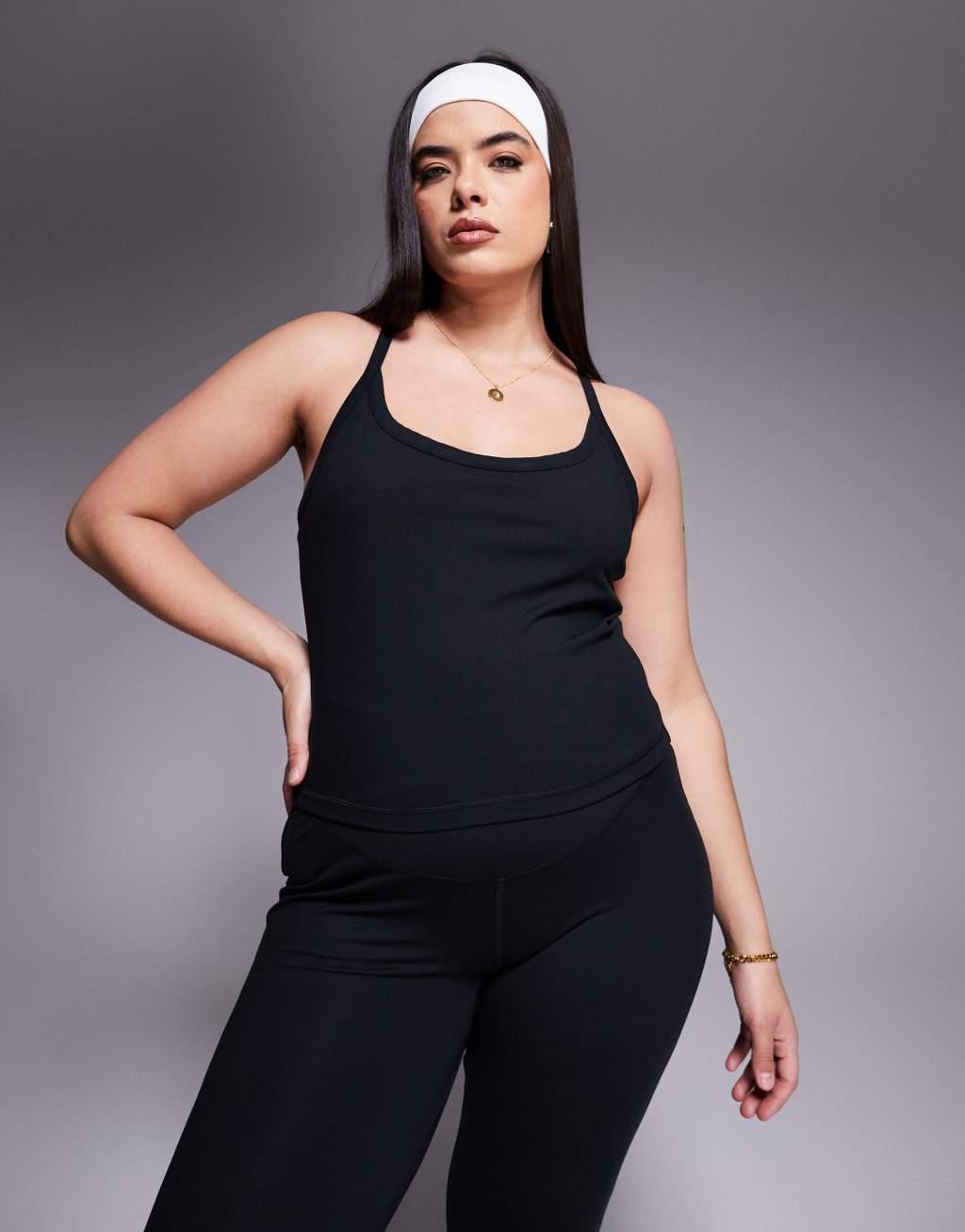 4505 Curve Icon soft touch yoga cami with inner bra in black  Product Image