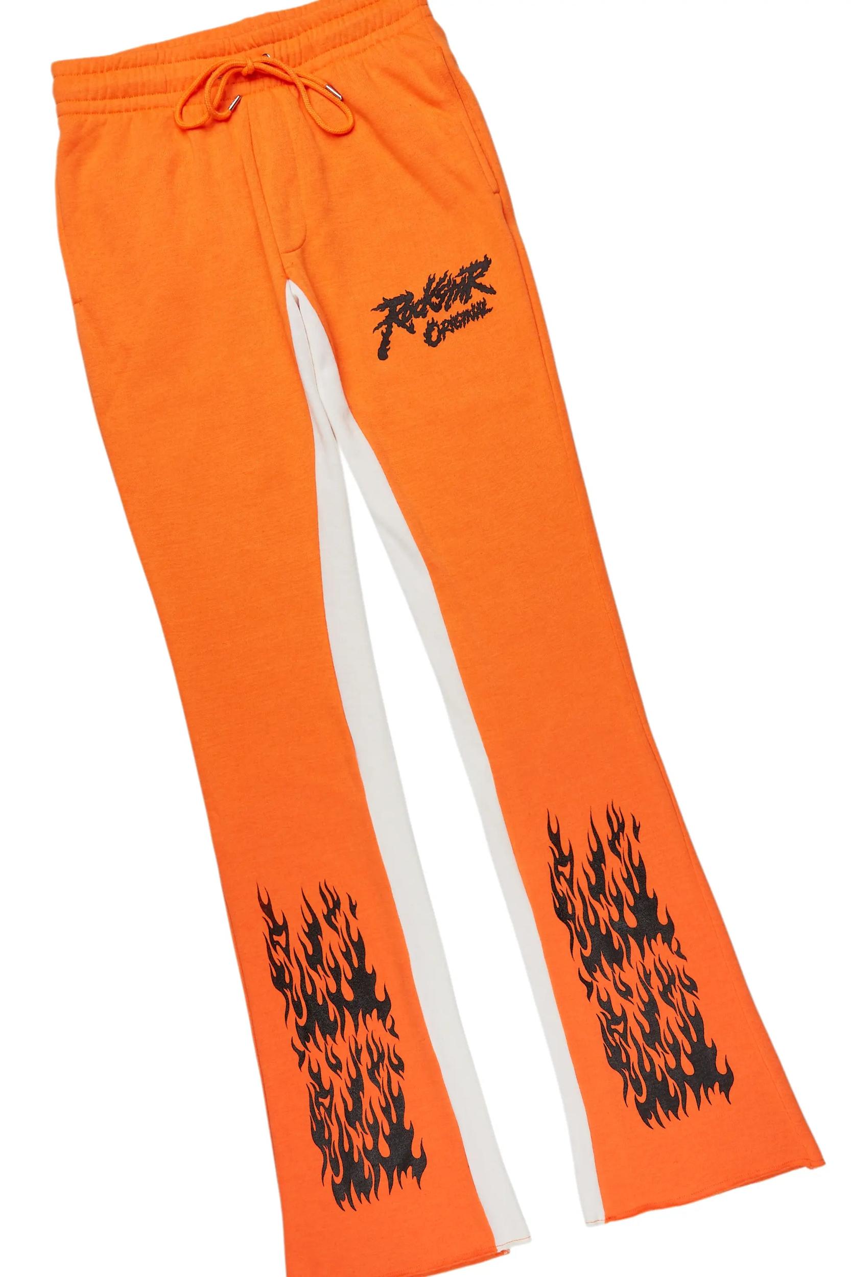 Bubble Orange/Black Hoodie/Baggy Fit Pant Set Male Product Image