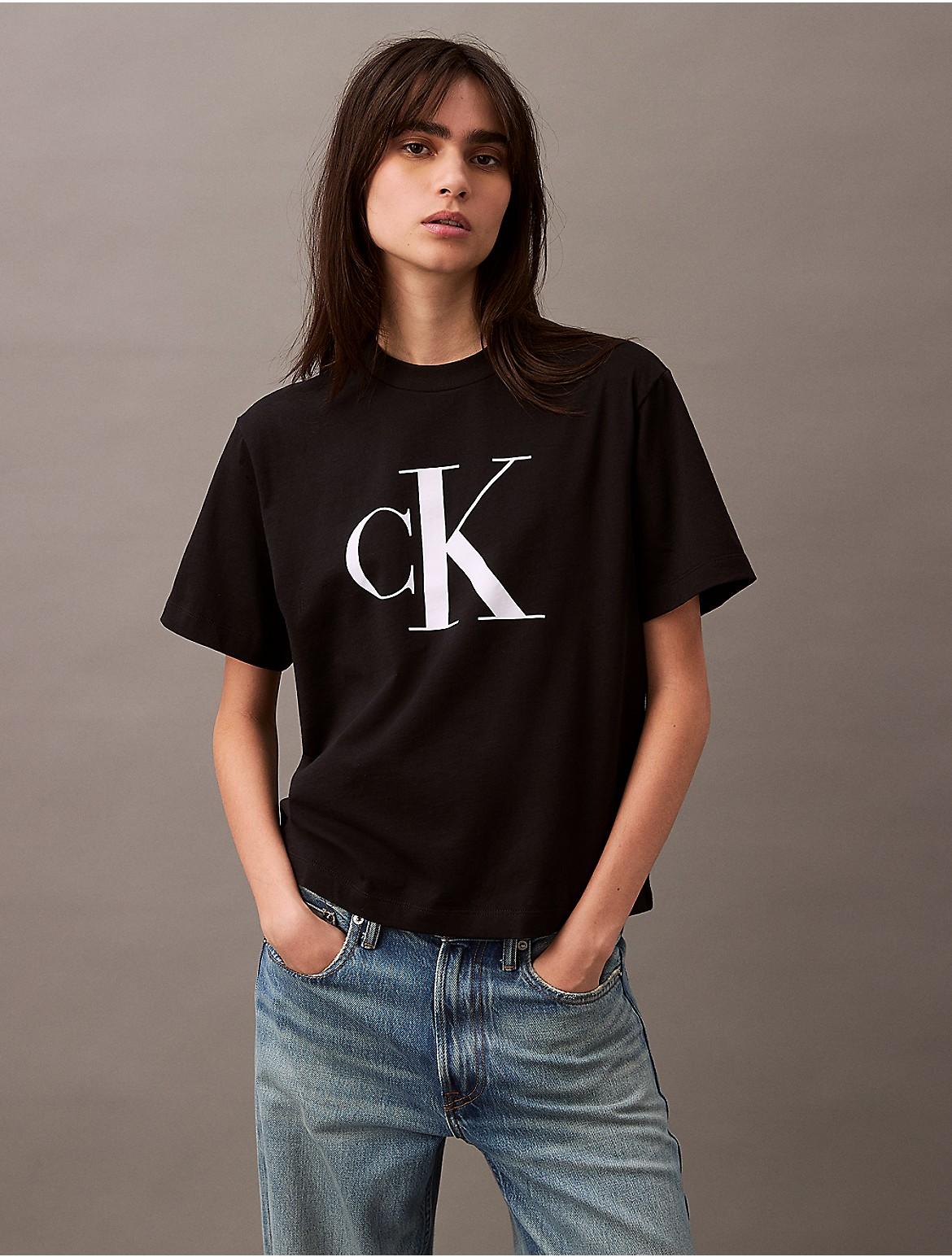 Calvin Klein Womens Monogram Boxy T-Shirt - Black Product Image