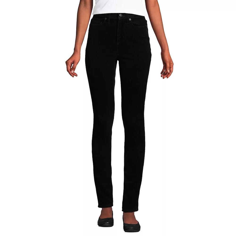 Women's Lands' End Slim High Waisted Corduroy Pants, Size: 16, Black Product Image