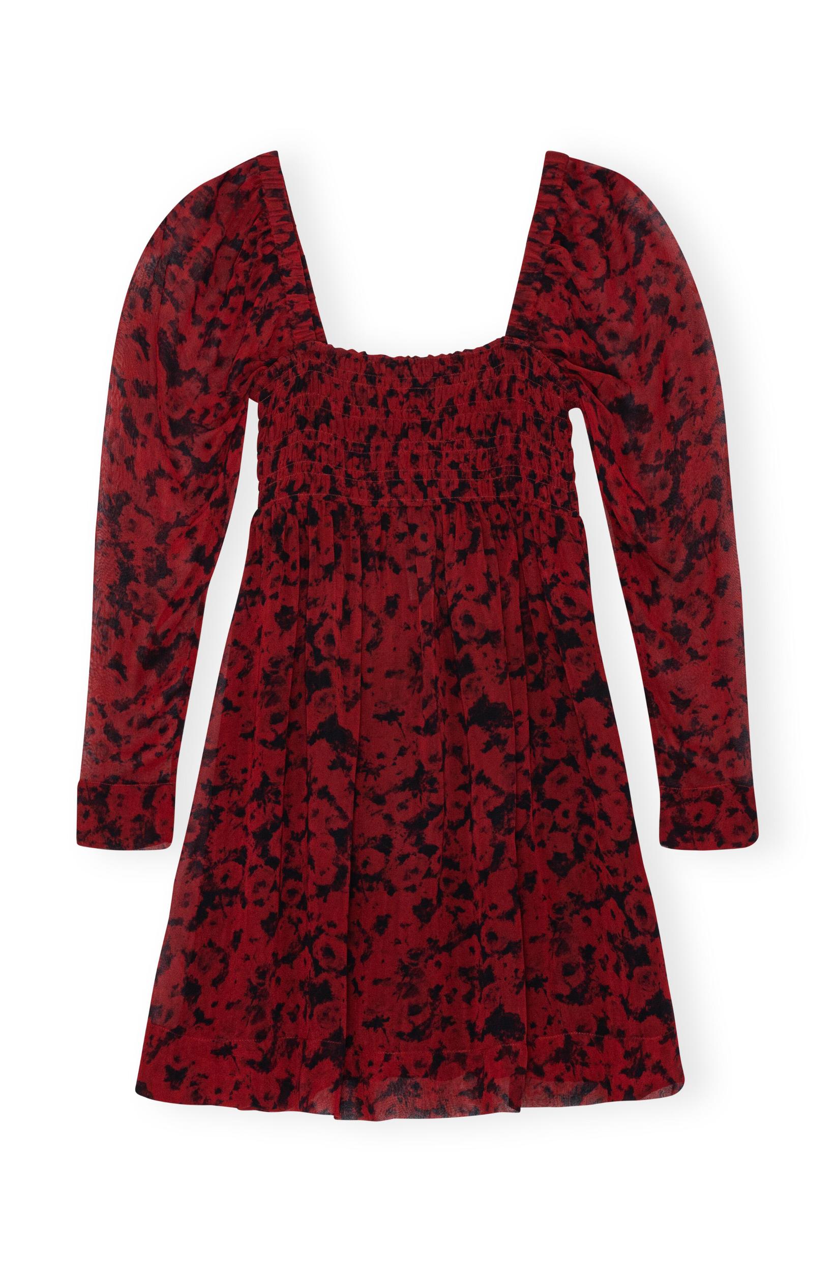 Red Printed Georgette Mini Dress Product Image