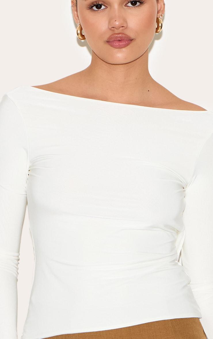 Cream Double Layer Slinky Cowl Back Long Sleeve Top Product Image