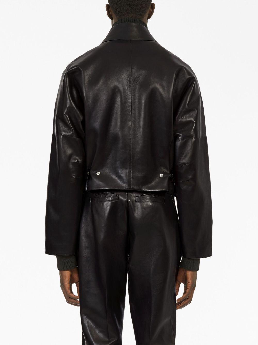 contrasting-panels zip-up leather jacket Product Image