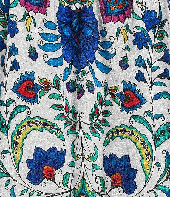 Figueroa & Flower Mckenna Jacquard Printed Square Neck 3/4 Sleeve Pintuck Detail Tunic Product Image