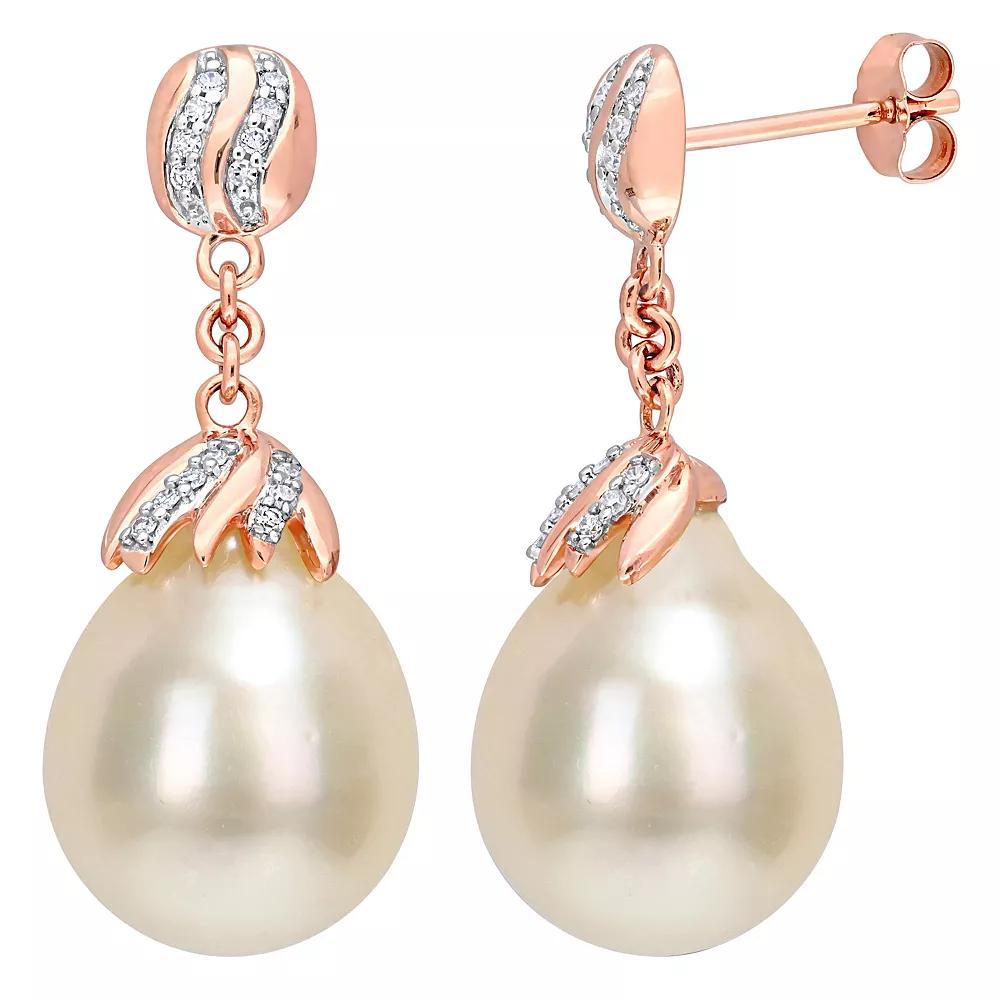 Stella Grace 14k Rose Gold South Sea Cultured Pearl & 1/7 Carat T.W. Diamond Drop Earrings, Women's Product Image