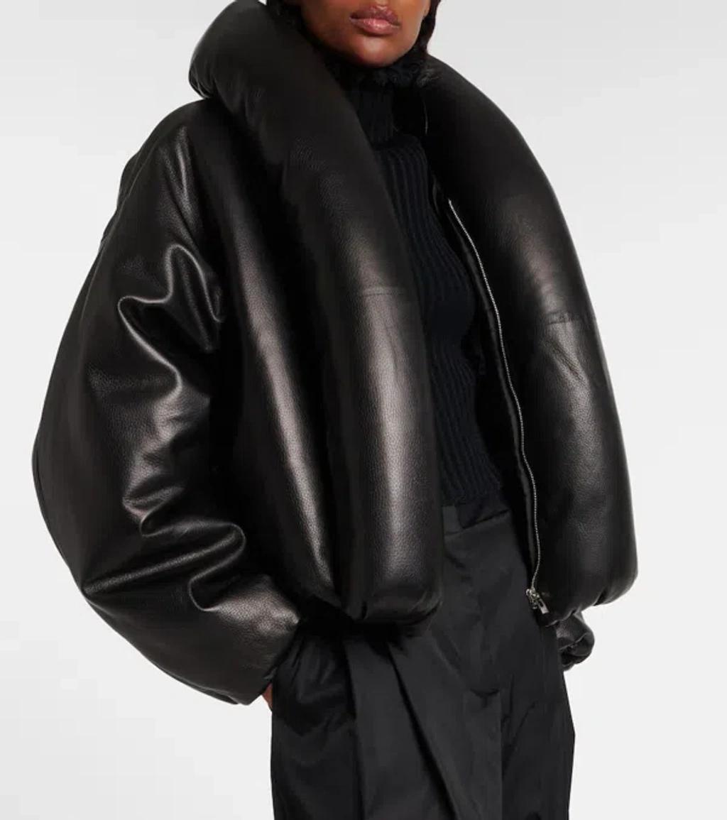 ALAÏA Padded Leather Bomber Jacket In Black Product Image