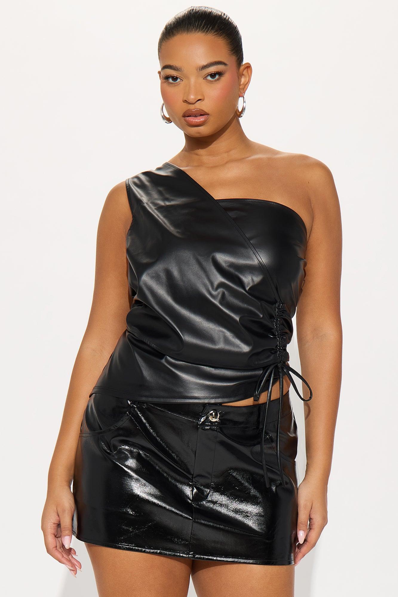 Lex Faux Leather One Shoulder Top - Black Female Product Image