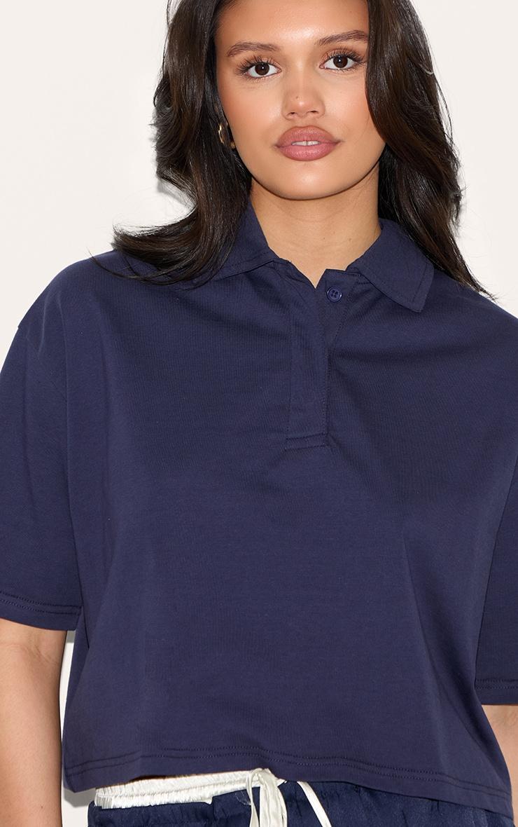  Navy Oversized Short Sleeve Polo Top Product Image
