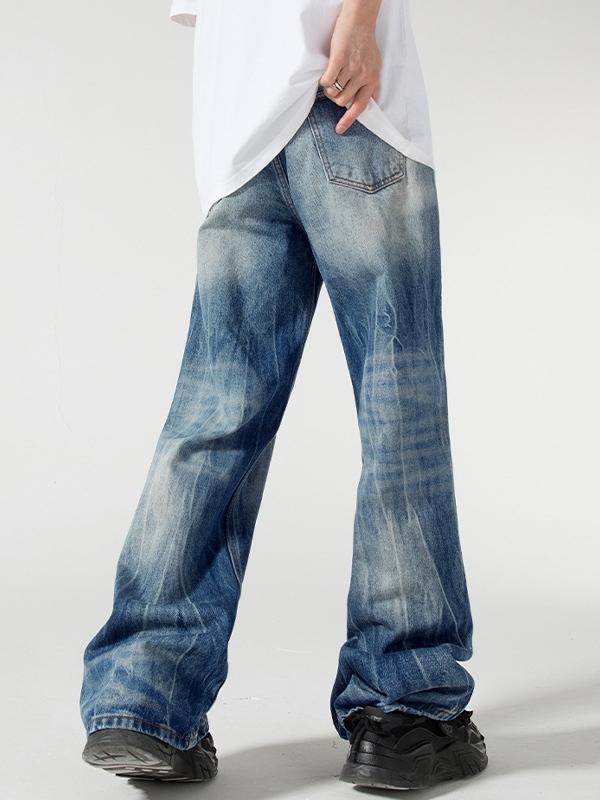 Retro Straight Style Distressed Washed Loose Jeans Product Image