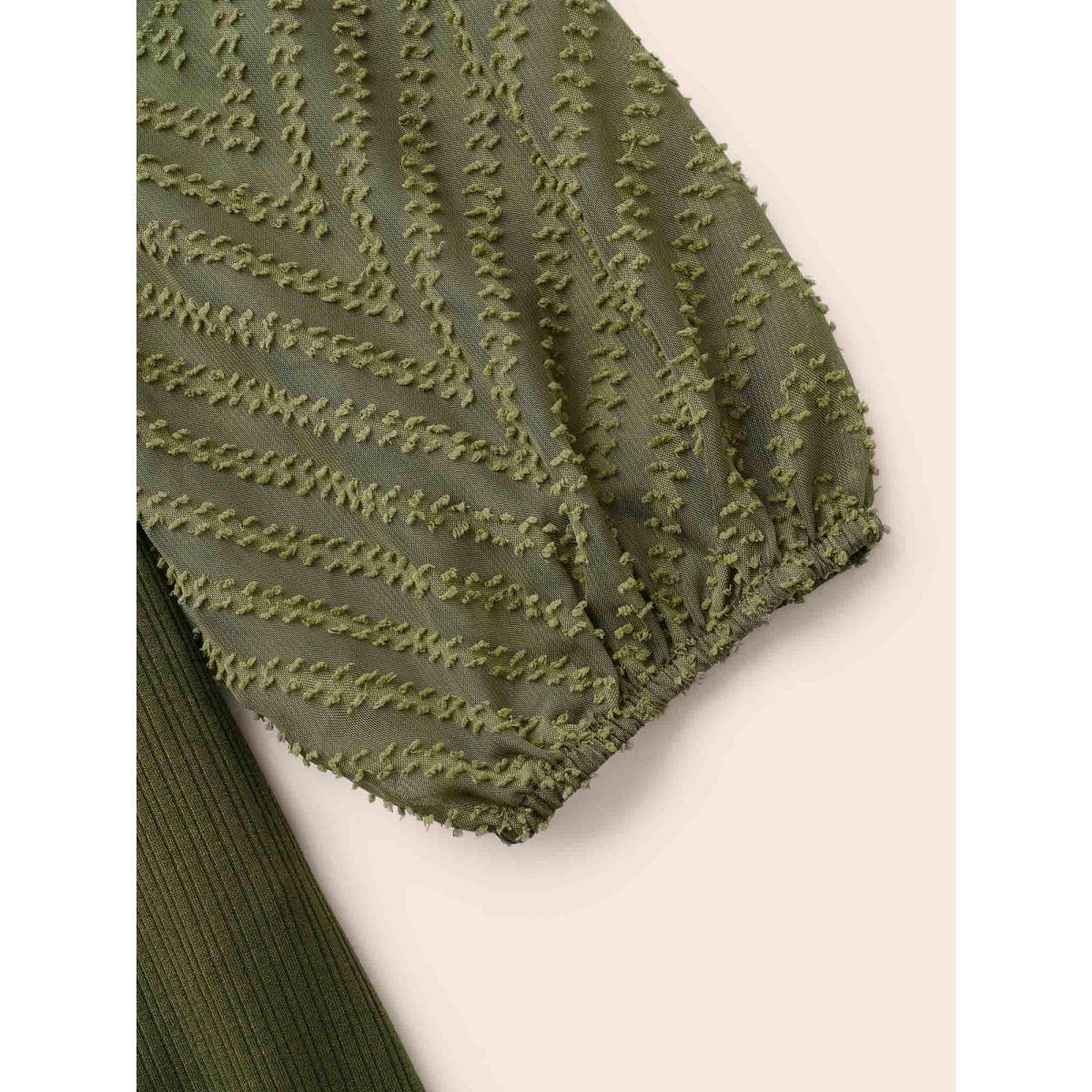 Plus Size Textured Patchwork Keyhole Belted Dress Moss Women Elegant Texture Round Neck Long Sleeve Curvy BloomChic 10/M Product Image