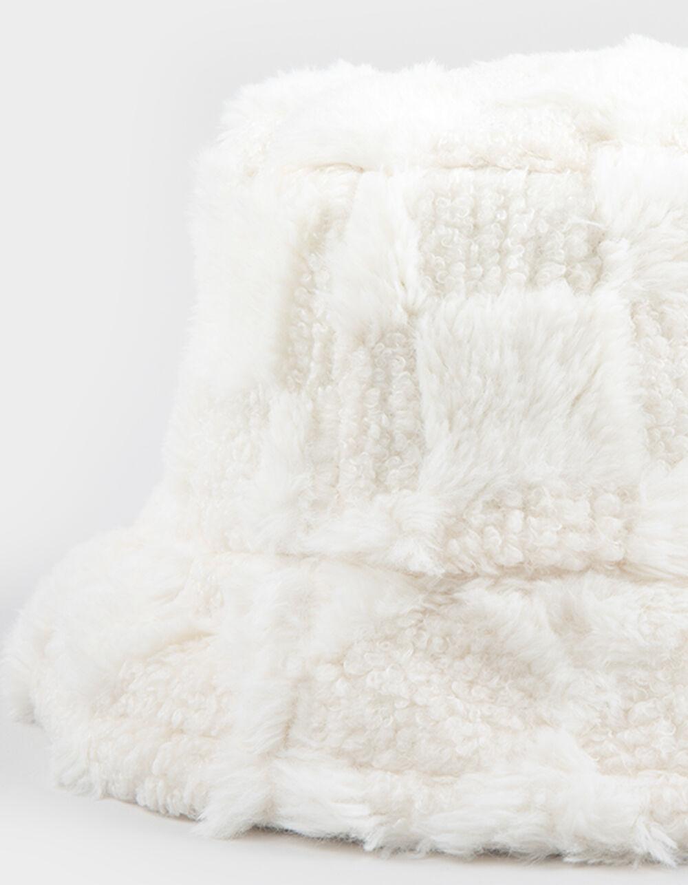 Checkered Fur Womens Bucket Hat - IVORY Product Image