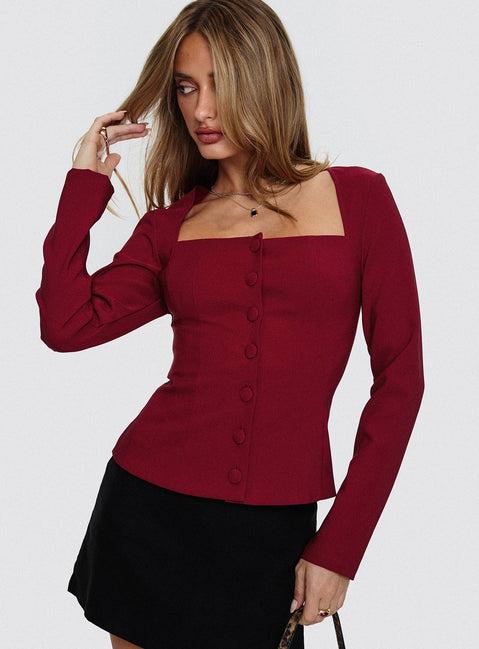 Gaskin Long Sleeve Top Burgundy Product Image