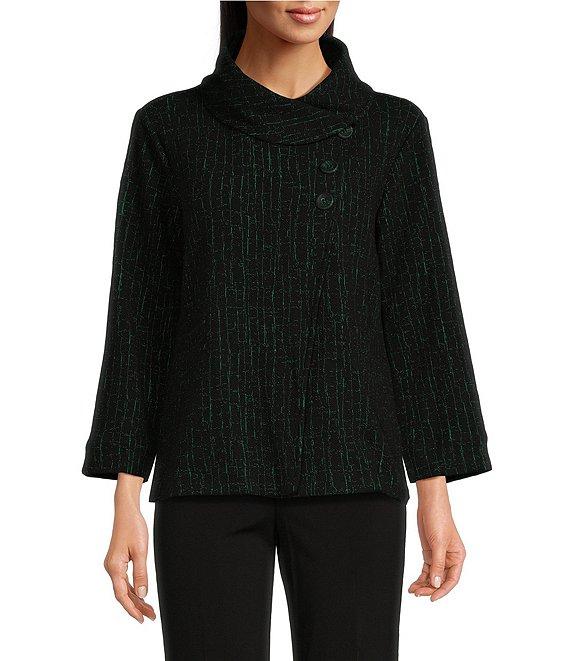 Ali Miles Knit Stretch Jacquard Collared 3/4 Sleeve Jacket Product Image
