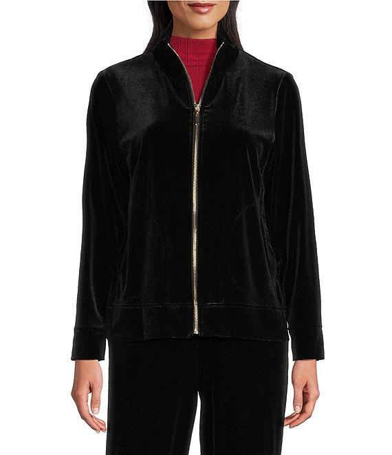 Jones New York Velour Mock Neck Long Sleeve Zip Front Jacket Product Image