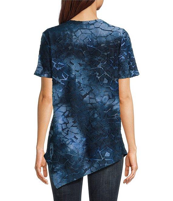 Calessa Round Neck Short Sleeve Tie Die Burnout Top Product Image