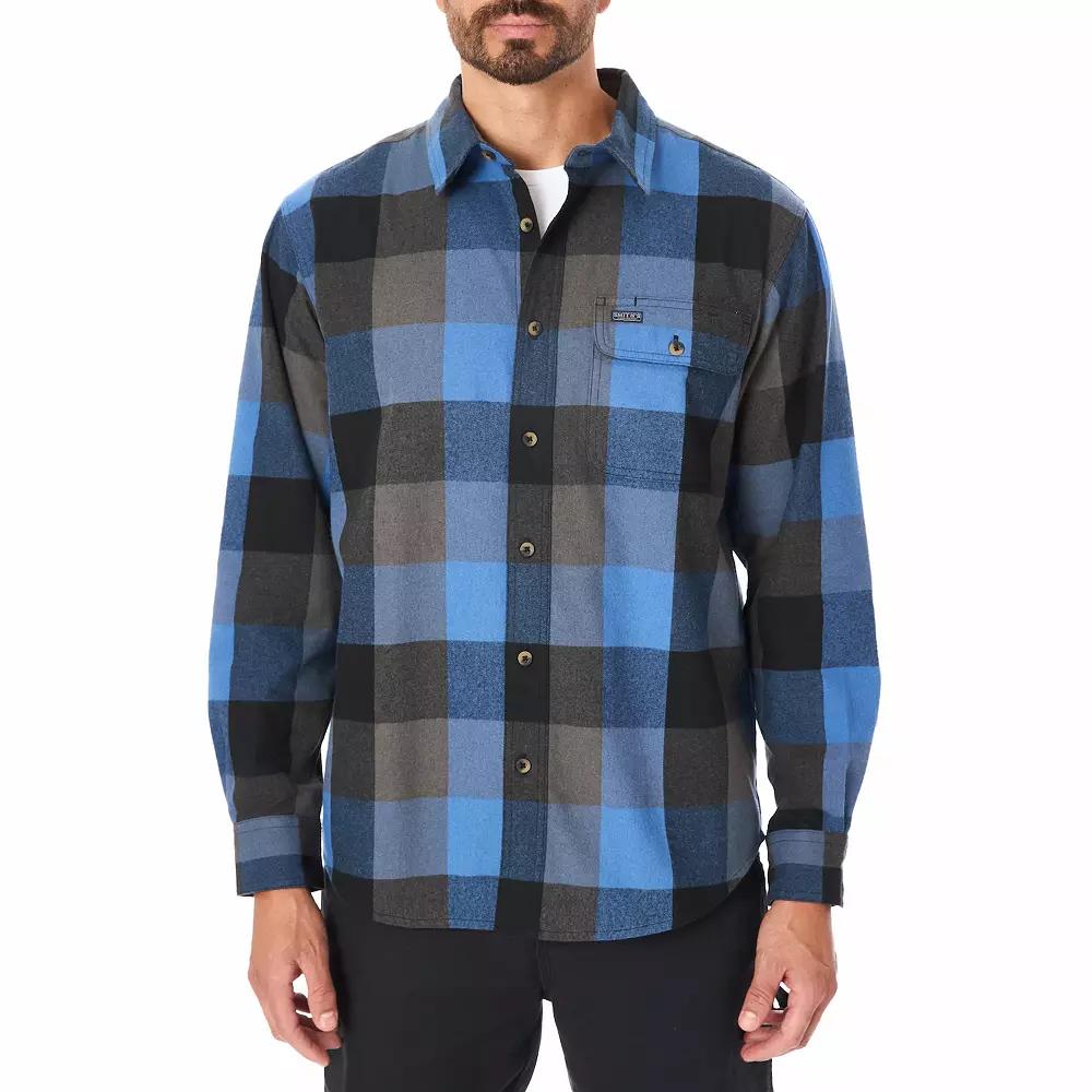Men's Smith's Workwear Relaxed-Fit Buffalo Plaid Flannel Button-Down Shirt, Size: Medium, Blue Gray Product Image
