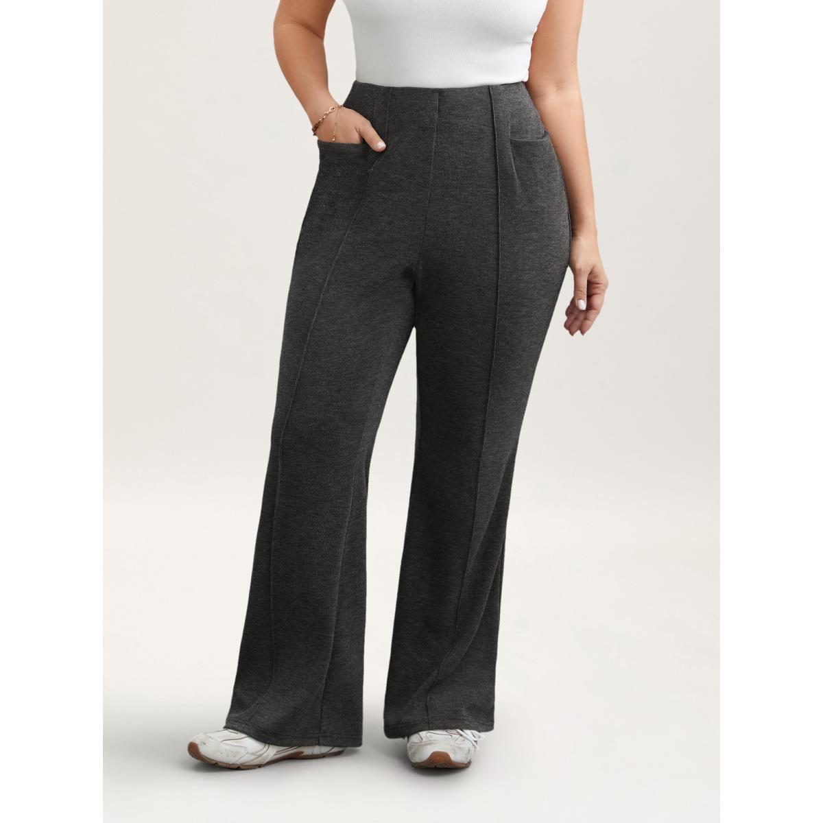 Plus Size Heather Midi-Rise Bootcut Pants Women DimGray Elegant Bootcut Mid Rise Everyday Pants BloomChic 10/M Product Image