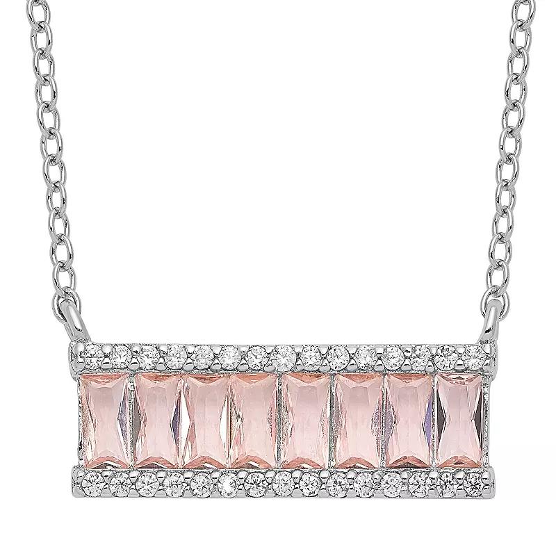 Sophie Miller Sterling Pink Crystal & Cubic Zirconia Bar Necklace, Women's, Size: 18" Product Image