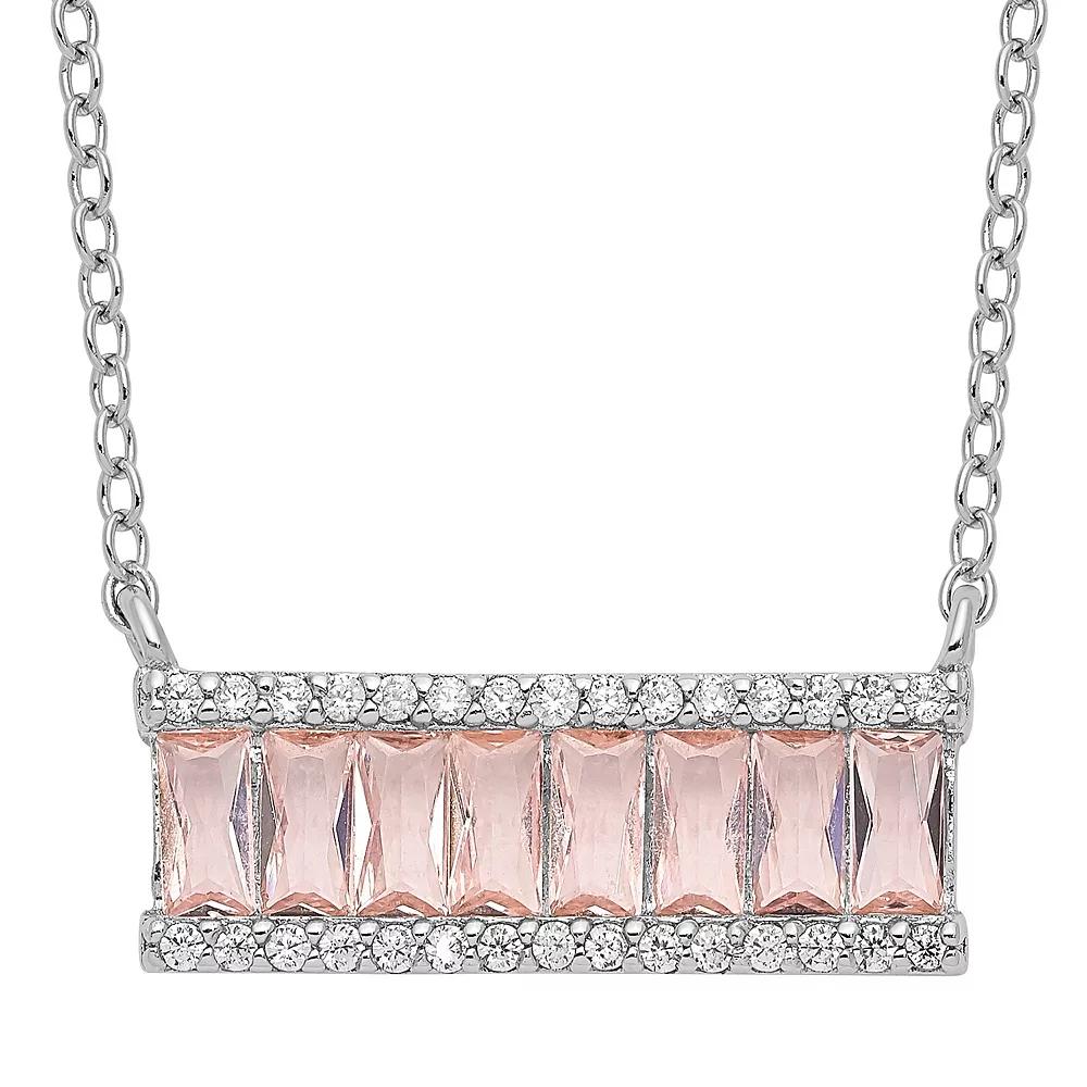 Sophie Miller Sterling Pink Crystal & Cubic Zirconia Bar Necklace, Women's, Size: 18" Product Image