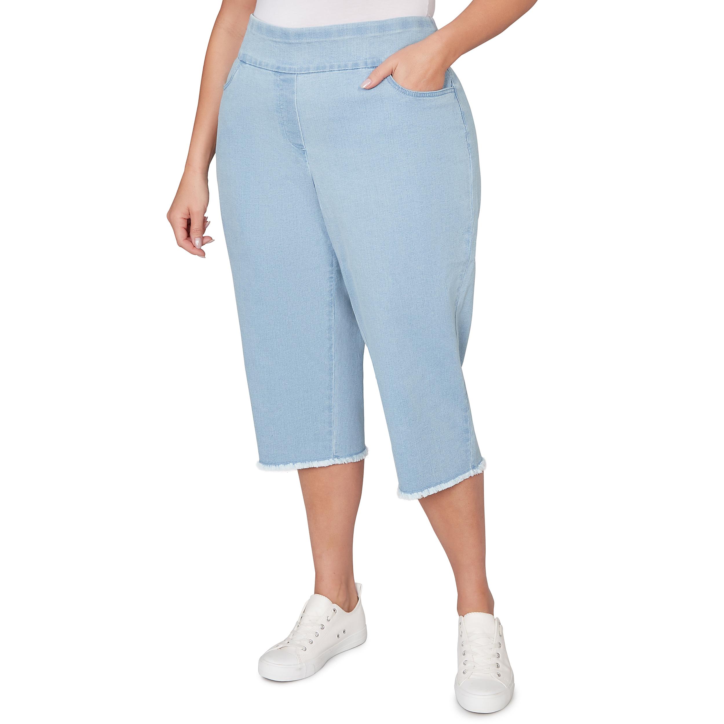 Alfred Dunner Super Stretch Denim Fringe Capri Pant- Petite Product Image