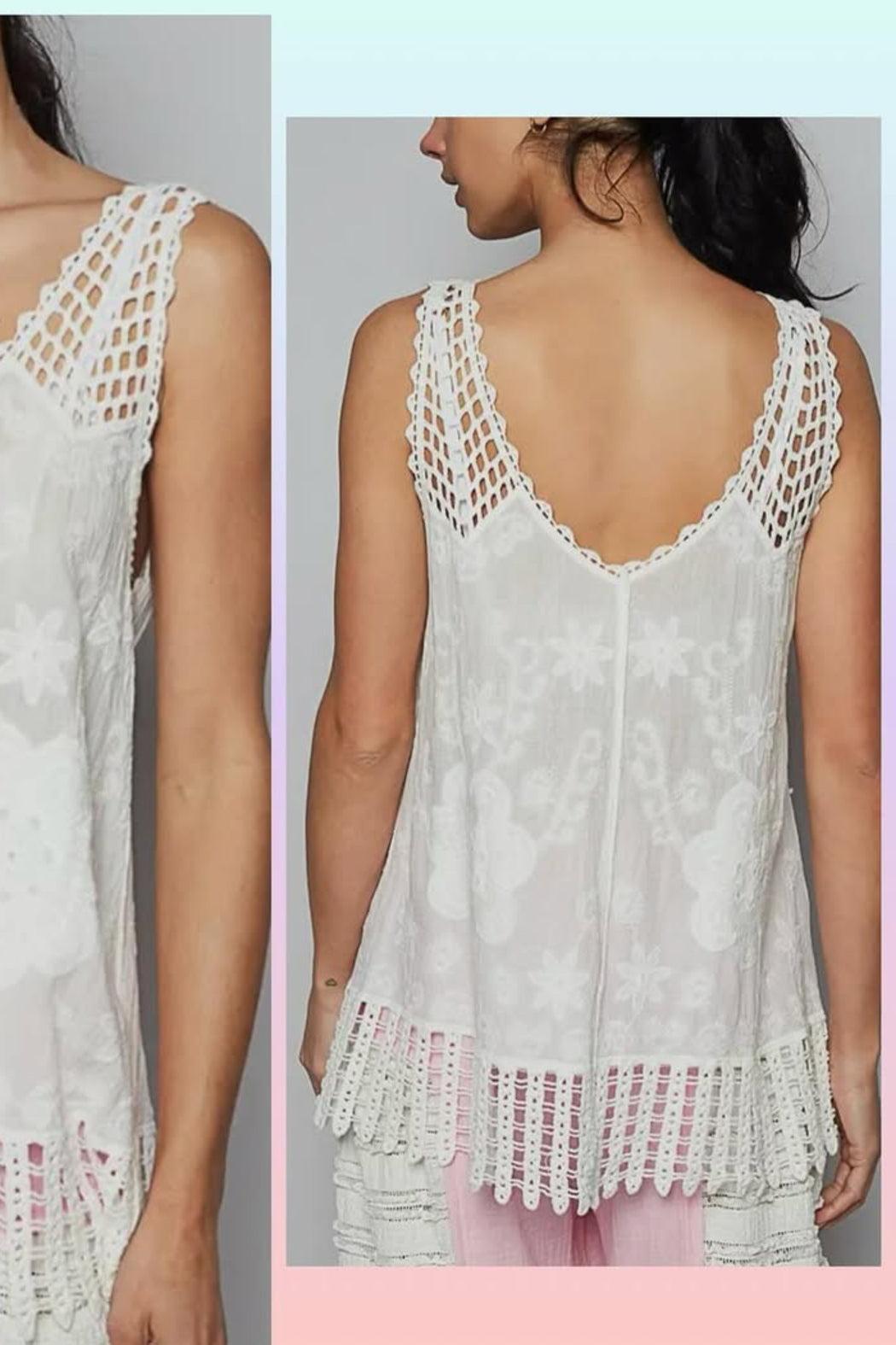 Floral Embroidery Crochet Top Product Image