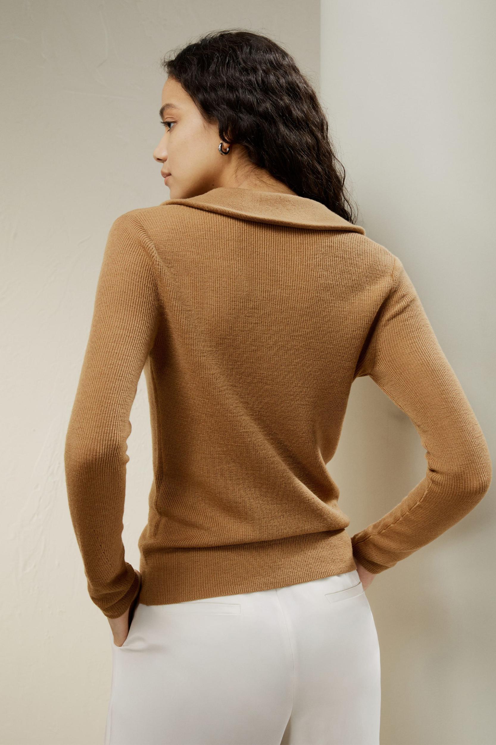 Gaia Ribbed Half Zip Ultra-fine Merino Wool Sweater Product Image