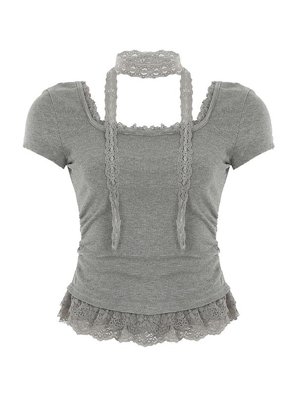 Lace Short Sleeves Knits Product Image