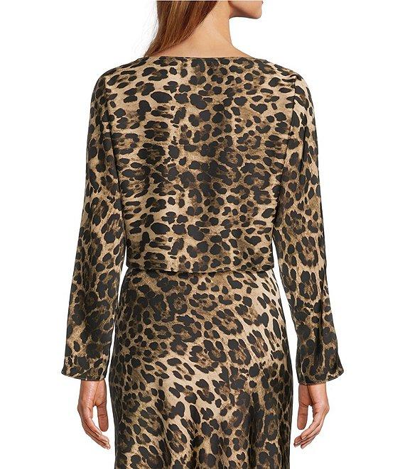 Antonio Melani Blyss Leopard Print Satin Boat Neck Long Sleeve Coordinating Blouse Product Image