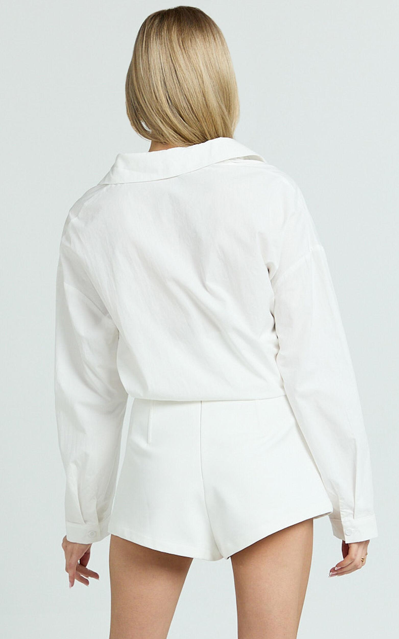 Dahlia Shorts - Paneled High Waisted Tailored Mini Shorts in White Product Image