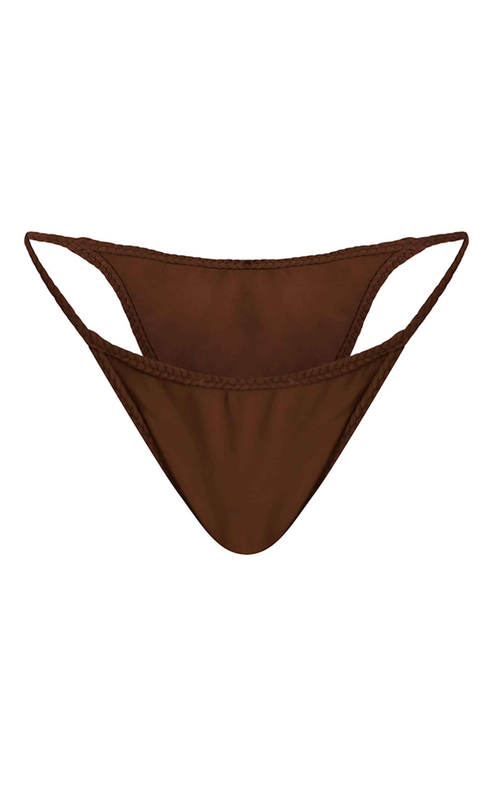Chocolate Plait Binding Tanga Bikini Bottoms Product Image